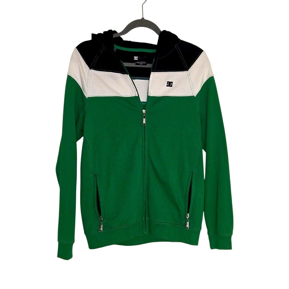 DC Shoes Black  Green & White Logo Full Zip Hoodie Men's Graphic Print Size M